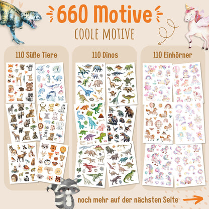 MyBaby123 660 hypoallergenic kids tattoos with dinos, dinosaur tattoo for kids, children tattoos for sticking, vegan & made in Germany (6-pack - mix designs)