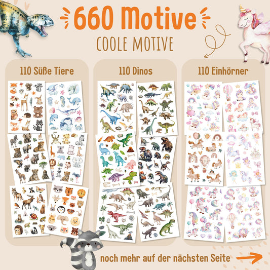 MyBaby123 660 hypoallergenic kids tattoos with dinos, dinosaur tattoo for kids, children tattoos for sticking, vegan & made in Germany (6-pack - mix designs)