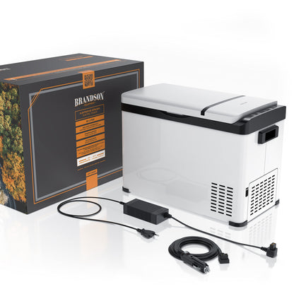 Brandson - ECO Compressor Cooling Box XXL electric - 30L Beverage Refrigerator - Freezer cooling up to -22°C - Car Cooler with ECO mode - 30 liter 12V 24V for Truck Car Camping Boat - White