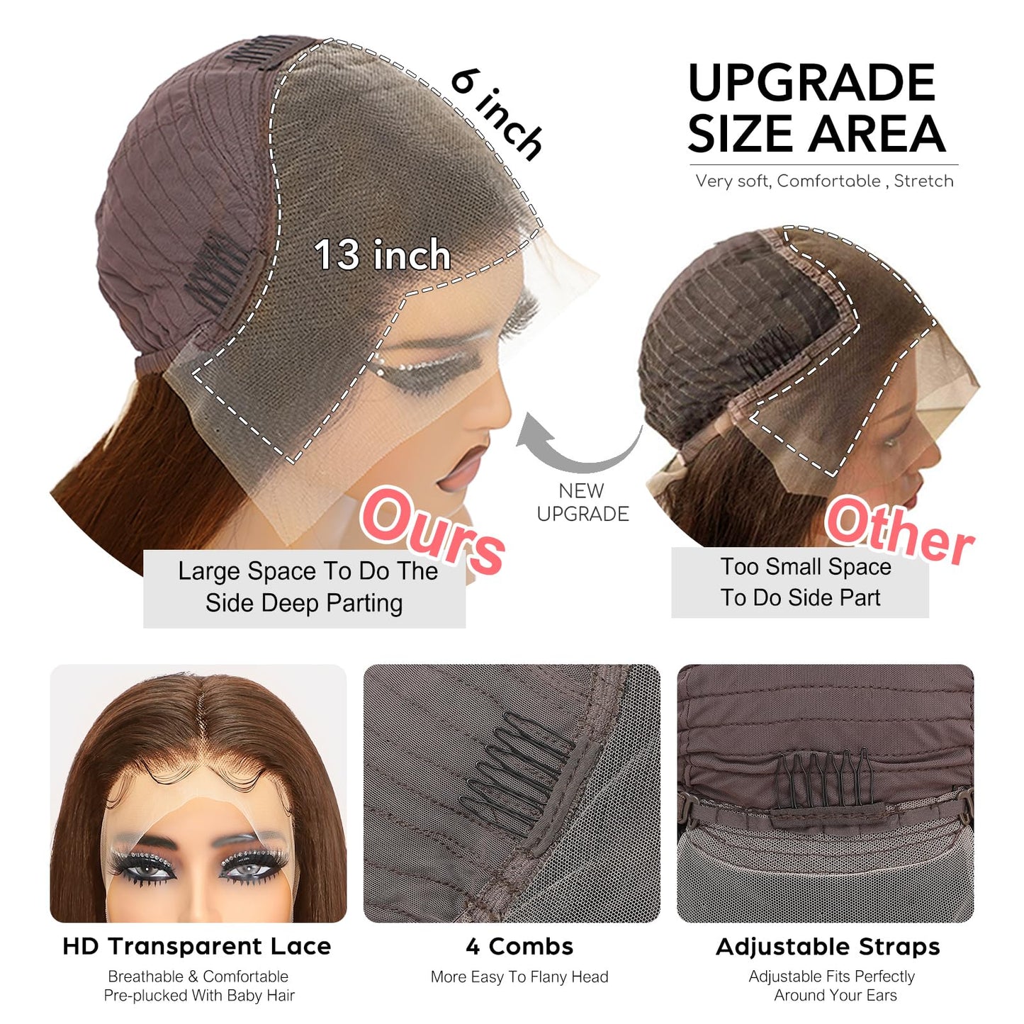 Alionly human hair wig 13x6 Chocolate Brown Body Wave HD Lace Front Wig Pre-plucked Brazilian virgin natural human hair #4 Light Brown Frontal Wigs for Women with Baby Hair 32 Inch