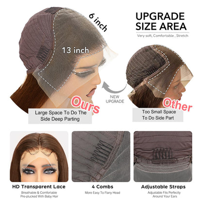 Alionly human hair wig 13x6 Chocolate Brown Body Wave HD Lace Front Wig Pre-plucked Brazilian virgin natural human hair #4 Light Brown Frontal Wigs for Women with Baby Hair 32 Inch