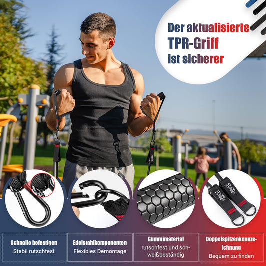 GYMERK Resistance Bands Set, Expander Fitness with Rubber Handles, Training Poster, Ankle Straps, Door Anchor, Carry Bag, 5 Different Resistance Levels. Ideal for Strength Training.
