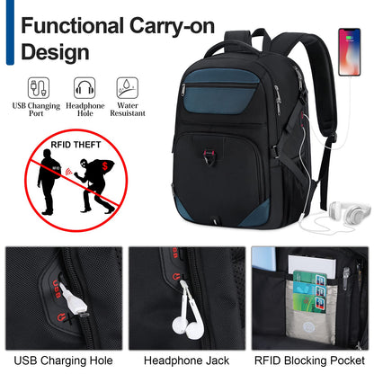 IGOLUMON backpack for men work large laptop backpack 17 inch with USB charging port waterproof school backpack boys teenagers multifunctional business notebook backpack women Blue