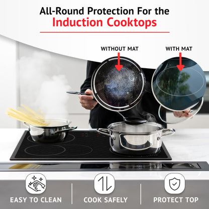HomeMakers Translucent Induction Cooktop Protection Mat | Large 61x53 cm (Magnetic) kitchen mat protects cooktops from scratches | Heat resistant stove cover | Multifunctional silicone mat