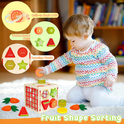 Joyreal 5 In 1 Montessori Toy for 1 2 3 Year Old - Wooden Toy for 1 2 Year Old, Baby Toy, Children's Toy for Girls Boys Sorting Game Carrot Harvest Gifts for Kids