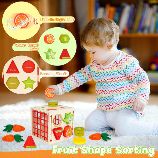 Joyreal 5 In 1 Montessori Toy for 1 2 3 Year Old - Wooden Toy for 1 2 Year Old, Baby Toy, Children's Toy for Girls Boys Sorting Game Carrot Harvest Gifts for Kids