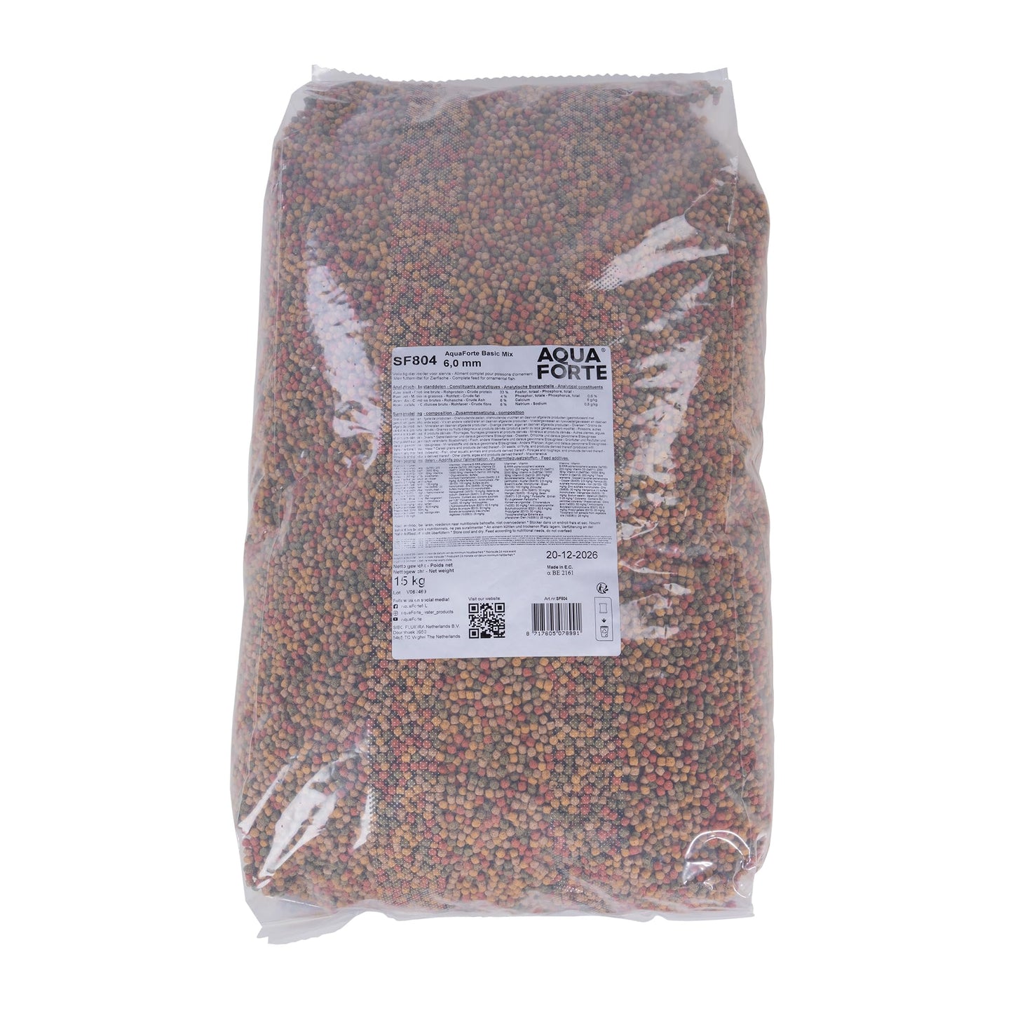 AquaForte High-quality floating staple food for ornamental fish 15kg (± 40 liters) Medium Pellets 6mm, Four different fish pellets, Crude protein: 32.3%, Crude fat: 4%, Crude fiber: 4.5%, Ash: 5.6%