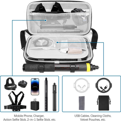 AMAZEAR carrying bag for Insta360 X4 / X5 case, compatible with 3m 9.8ft Extended Edition selfie stick, portable waterproof shoulder bag for Insta360 X5 / Insta360 X4 / X3 ONE X2 accessories.