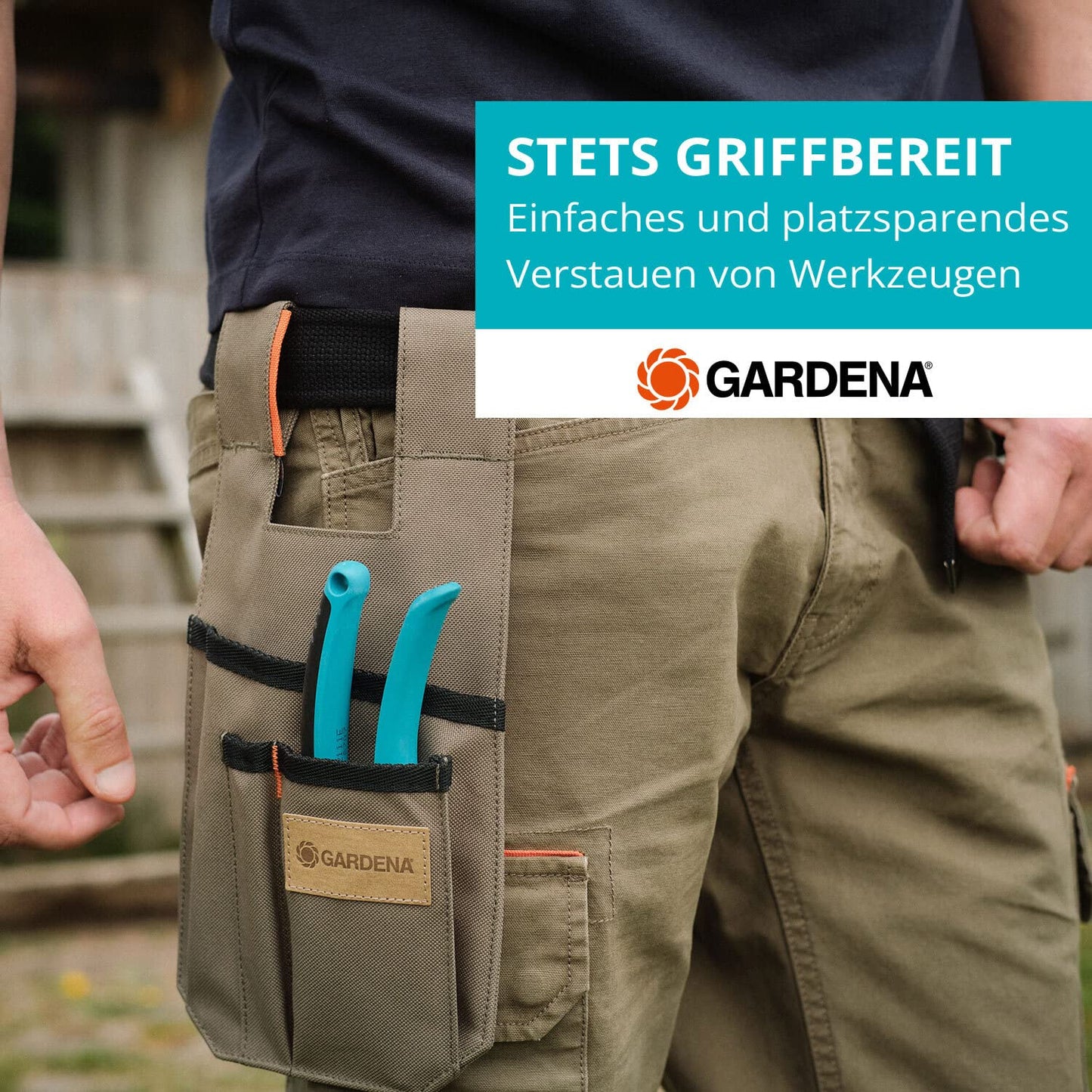 GARDENA Unisex garden belt for garden tools. Unisex tool belt for women & men. Garden bag made of recycled polyester. Adjustable size & water-resistant. For garden tools & phone.