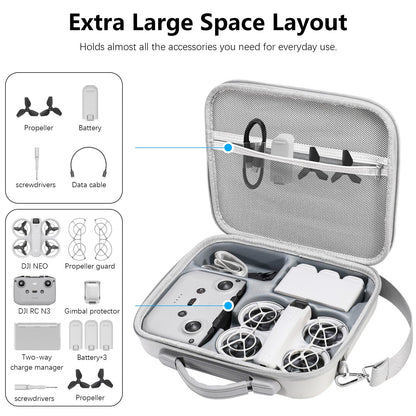 FPVtosky Waterproof Drone Bag for DJI Neo Fly More Combo with DJI RC-N3 Drone Bag Fall Protection Compact Carrying Case Storage Accessories Protection Grey