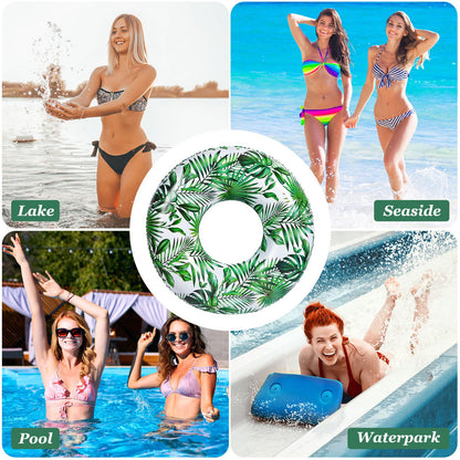 MoKo Adult Swim Rings, Inflatable Swimming Ring Water Game Ring, Large 107 cm Swim Ring Air Mattress Pool Toy Water Toy for Beach Pool Outdoor Summer, White & Green Leaf