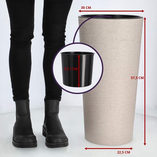 KADAX Plant Pot with Inner Pot Cream Ø 30 cm, Height 57.5 cm - Modern plant pot with insert, made of durable plastic for indoor and outdoor use, ideal for living room, balcony, office.