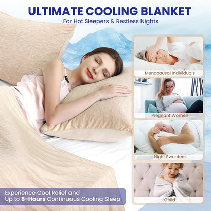 Elegear Cooling Blanket 130 x 170cm, Japanese Arc-Chill 3.0 Q-Max>0.5 Cooling Fibers 2in1 Self-cooling Summer Blanket Double-sided, absorbs body heat, cooling blanket for people Thin Throw Blanket Beige