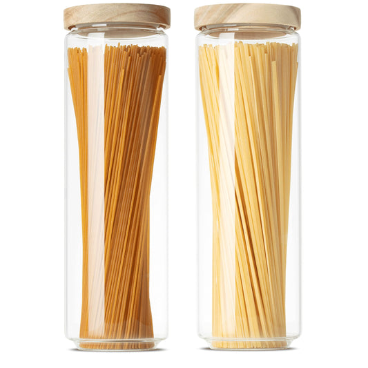 Econovo® Glass Storage Jars with Lid Set 1500ml (2 pieces) made of borosilicate glass, stackable and airtight, storage containers for spaghetti and food large and small, storage jars.