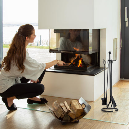 Relaxdays 5-piece fireplace tool set, fireplace accessory for hanging, with shovel, brush, poker, tongs, and holder, black, 68 x 20 x 20 cm.