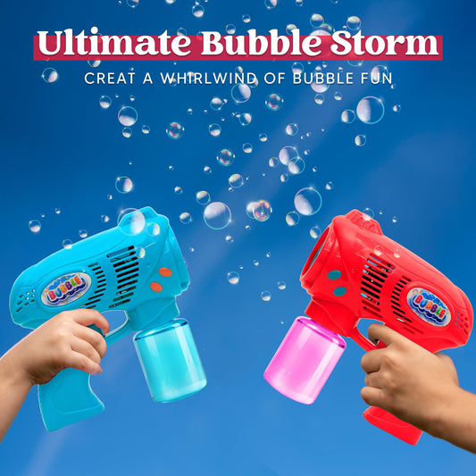 JOYIN 2 Bubble Guns for Kids with Bubble Solution (2 * 130 ml), bubble machine for party, Bubble Gun for Summer Party, Indoor Outdoor Activities, Easter (blue+red)