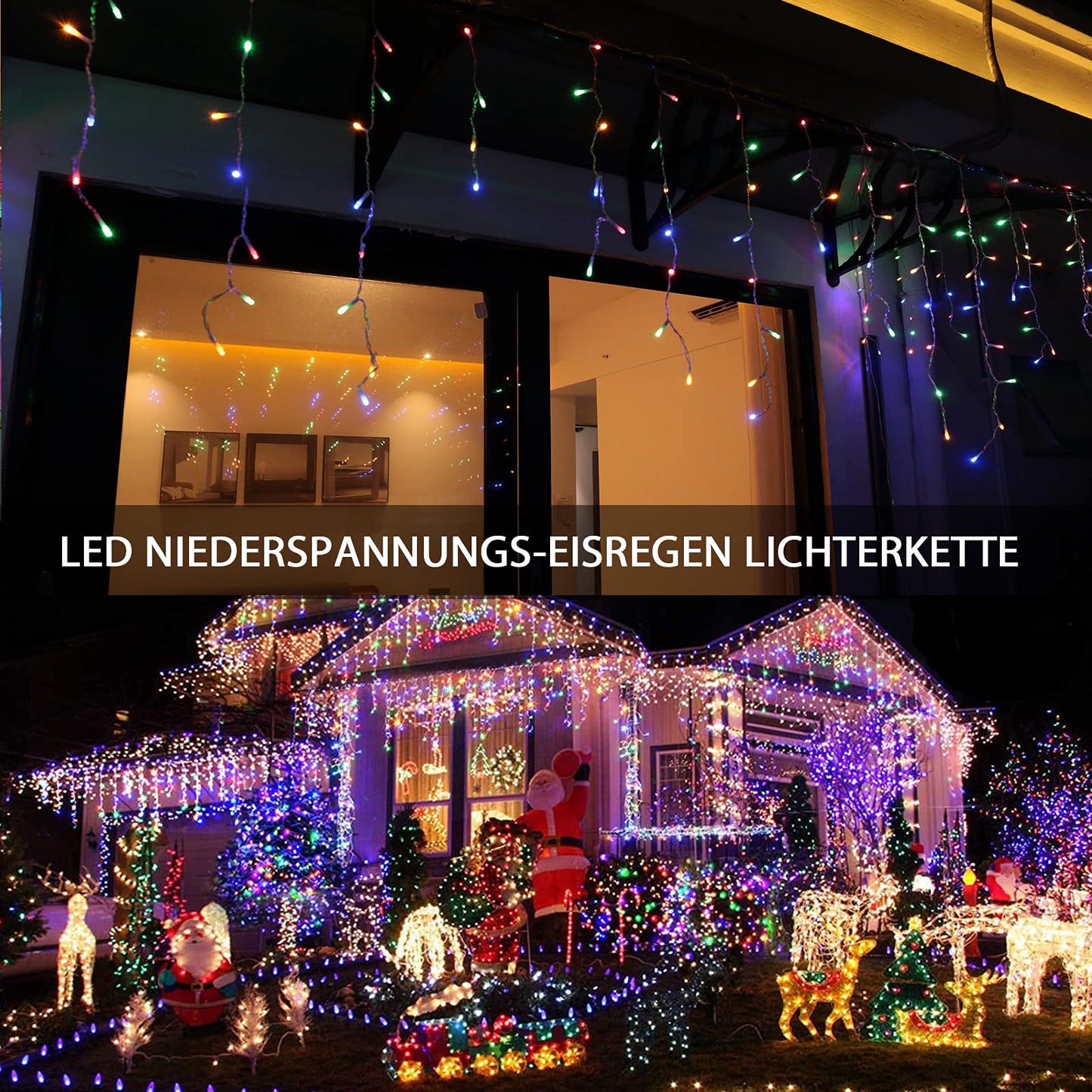 Outdoor icicle light string, 15m 600 LED light curtain with timer, IP44 waterproof, 8 modes for indoor and outdoor Christmas, bedroom, party, wedding, balcony, garden decoration.