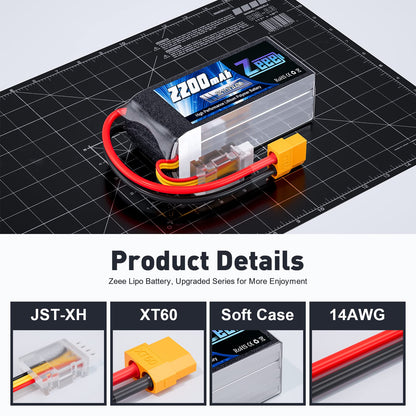 Zeee 3S Lipo 2200mAh 11.1V 50C battery pack with XT60 connector for RC car, truck, vehicles, boat, drone, airplane, quadcopter, helicopter, FPV racing. Hobby models. Pack of 2.