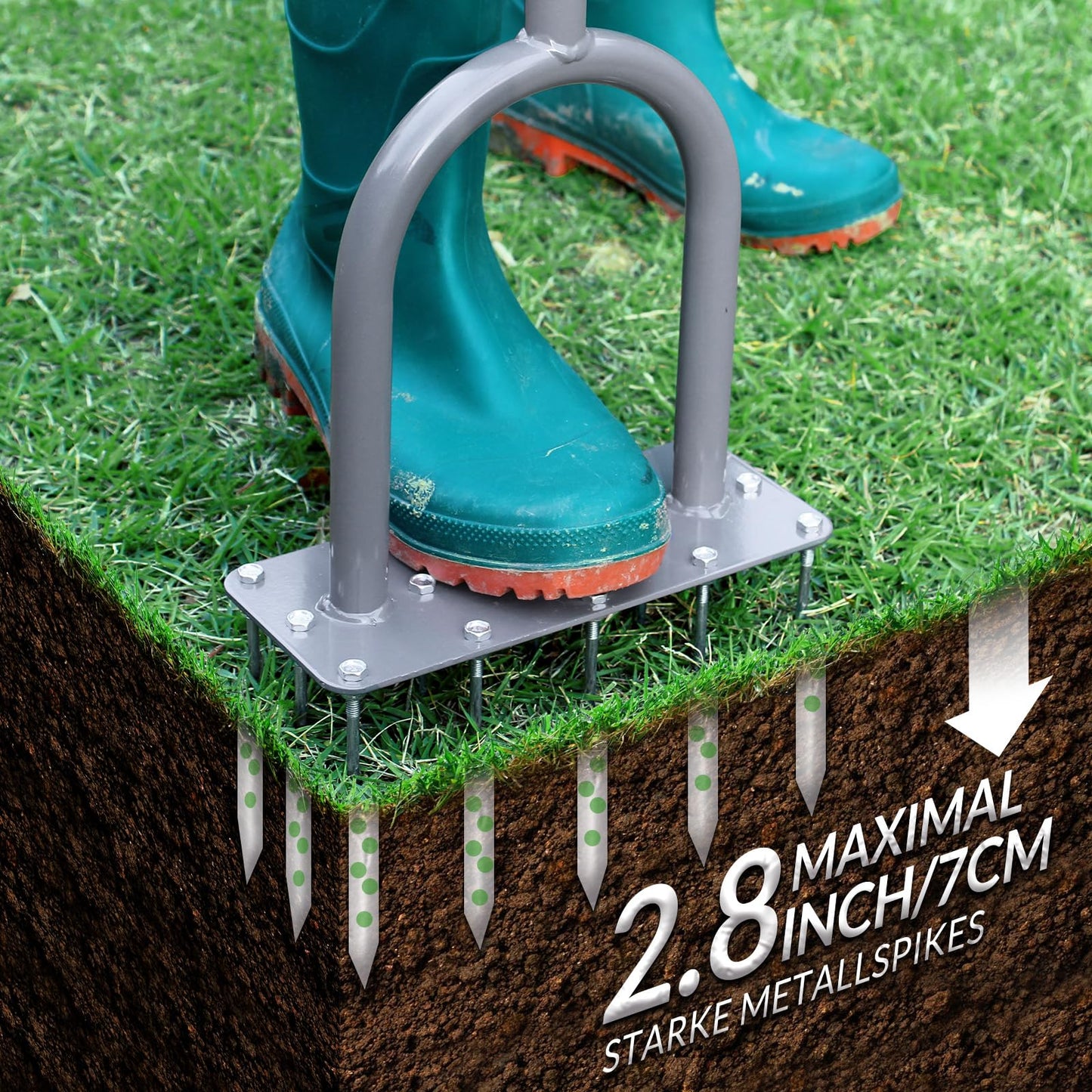 Walensee Lawn Aerator Spike Metal Manual Verticutter Soil Aeration Lawn with 15 iron spikes, Pre-assembled grass aerator tools for yard, lawn aeration, garden tool, Patented