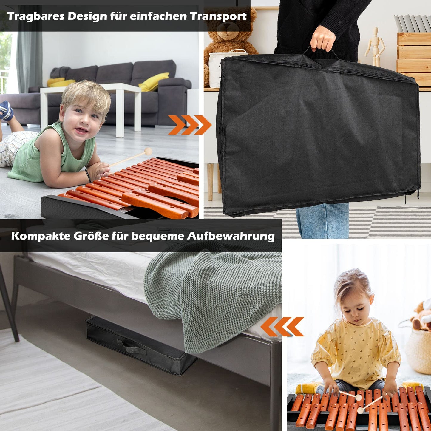 COSTWAY 25 Note Xylophone Glockenspiel, wooden musical instrument, comes with 2 mallets & carrying bag. Suitable for both kids and adults, in brown and black.