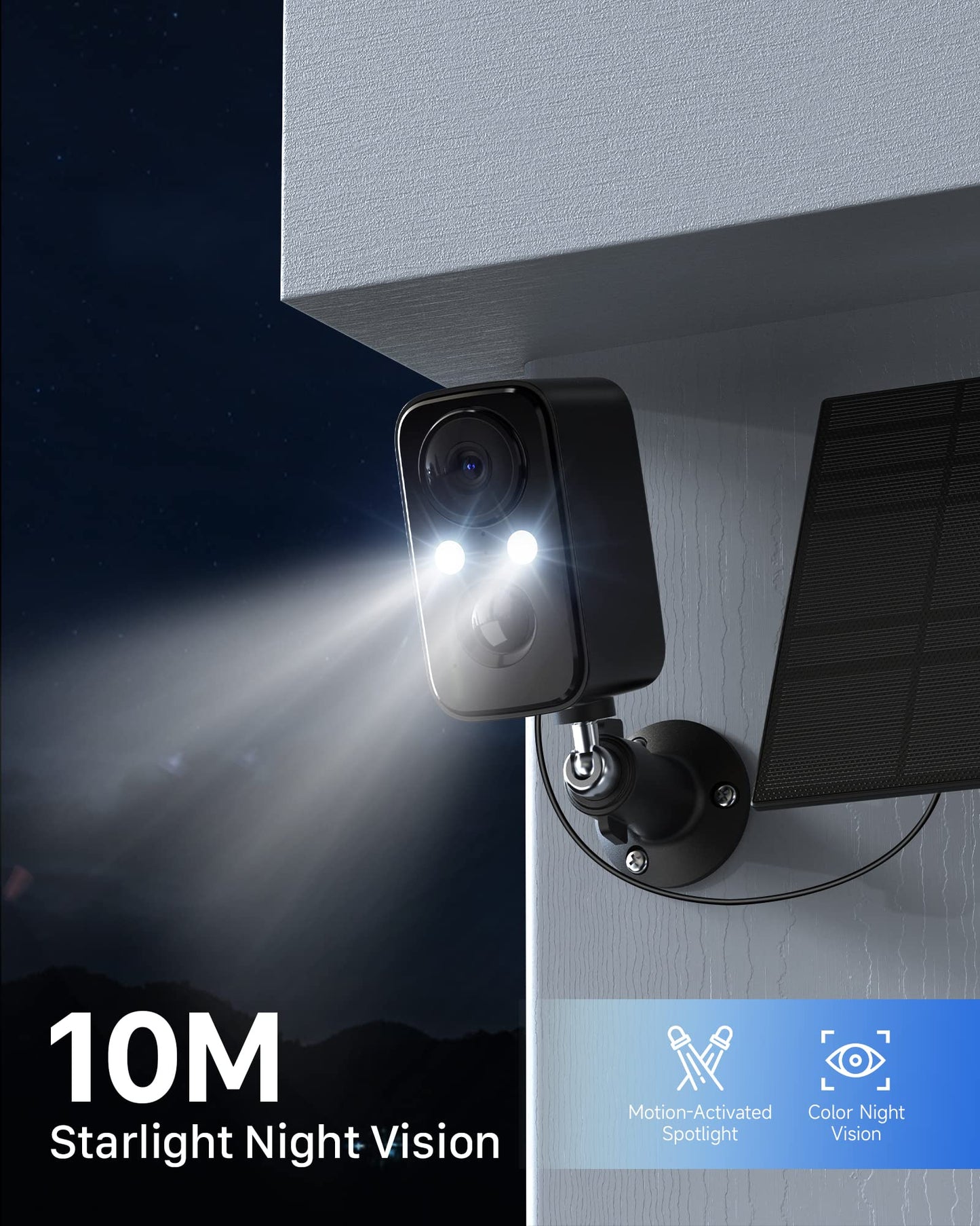 IHOXTX Outdoor Surveillance Camera with Battery and Solar Panel, Outdoor WiFi Camera with Colorful Night Vision, PIR Motion Detection, 2-Way Audio (black-2)