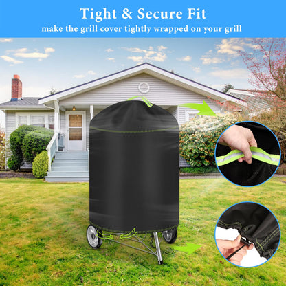 Kettle Grill Cover, VDISRR Weatherproof BBQ Cover, 420D Oxford Charcoal Grill Cover, Ø63x88cm, Waterproof, Tear-resistant, UV Protection, Protects Grill from Fading, Rust, and Mold.