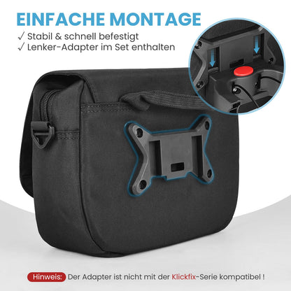 GXCROR handlebar bag for bikes 5L with adapter, phone holder, shoulder strap, quick release, water-resistant handlebar bag for urban commuters, traveling.