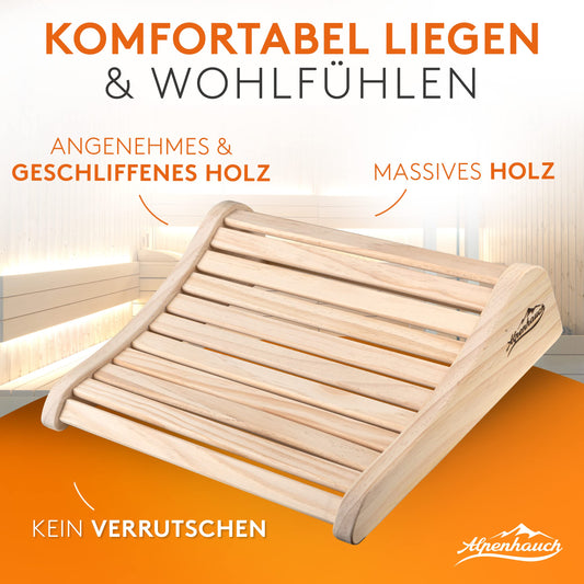 ALPENHAUCH Sauna Headrest Wood [100% natural wood] - Ergonomic wooden sauna headrest - Elegant sauna accessory for infrared cabin - Comfortable & wide wooden headrest for sauna & infrared cabin.