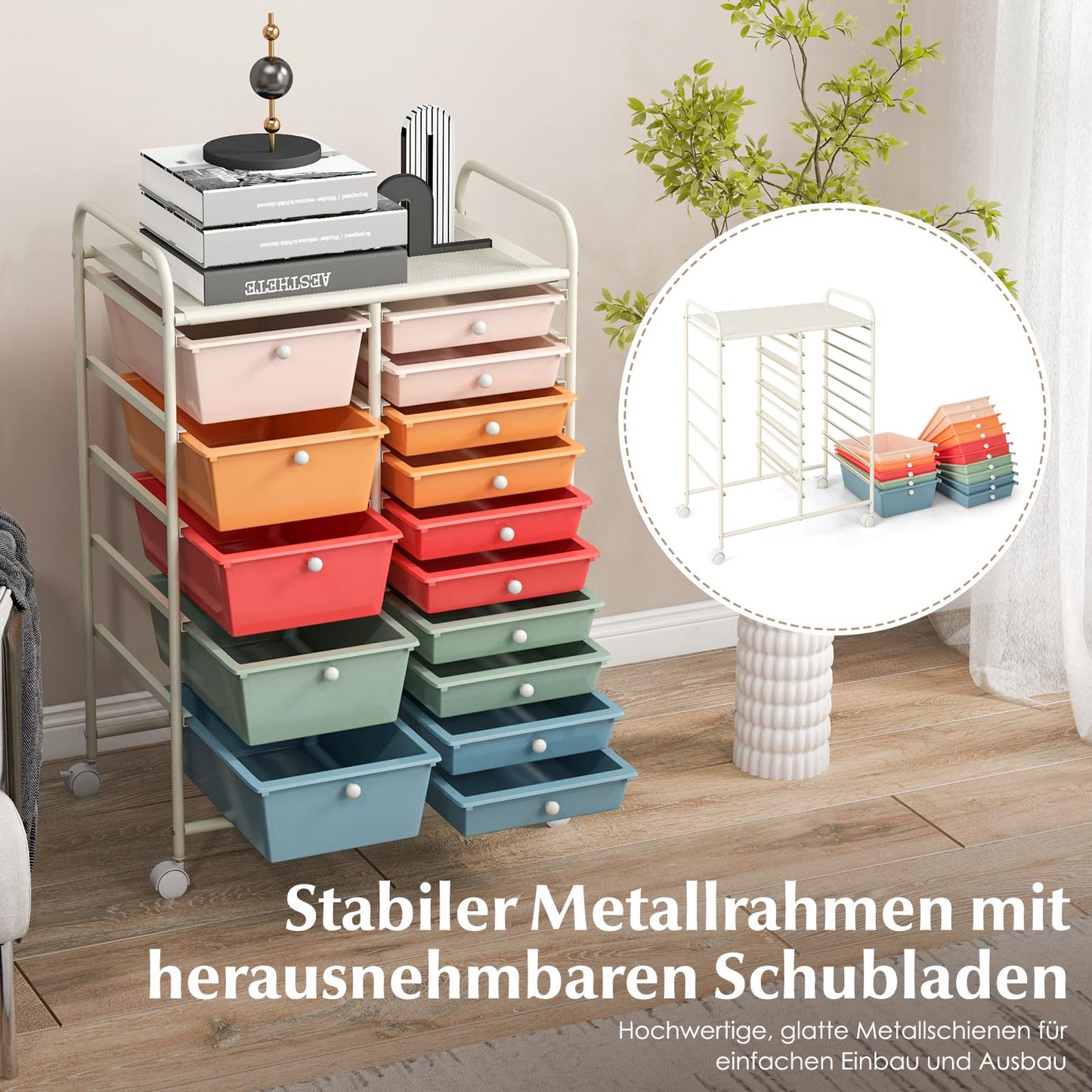 GOPLUS rolling cart with 15 stackable drawers, choose your color. Perfect for organizing your home, bathroom, or office.
