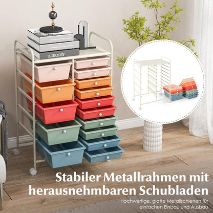 GOPLUS rolling cart with 15 stackable drawers, choose your color. Perfect for organizing your home, bathroom, or office.