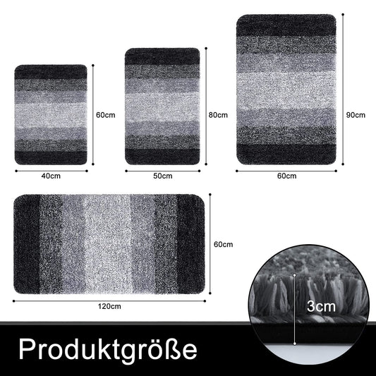 Homaxy Soft Bathroom Rug 60x120 cm, non-slip washable Bath Mat Fluffy High Pile Bath Rug Microfiber Absorbent Bathmat Shower Mat (Black)