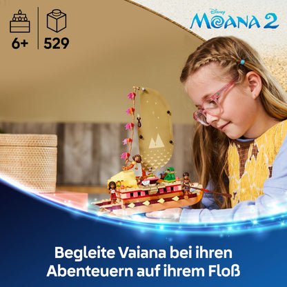 LEGO | Disney Moana 2: Moana's Adventure Raft - Toy boat with fabric sail, removable deck, campfire & 3 minifigures, including Loto and Moni – Gift for girls aged 6+ & fans – 43270