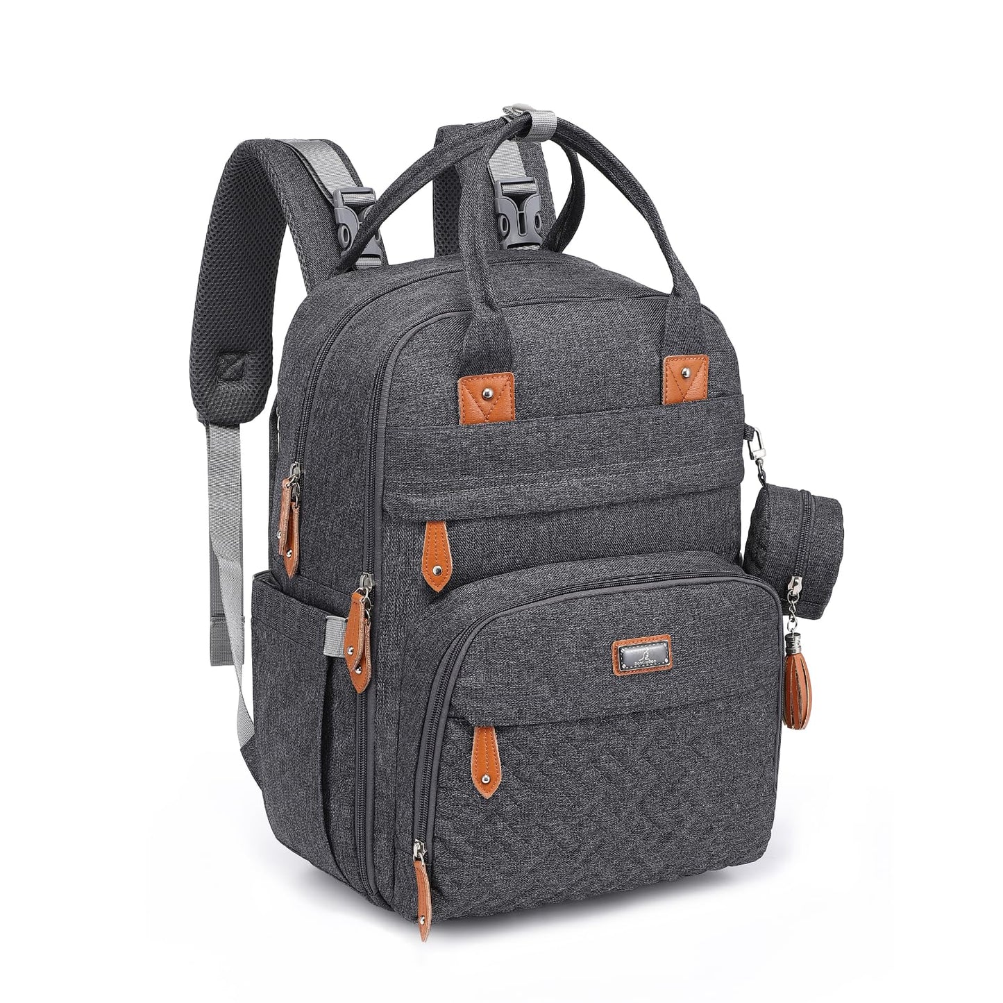 BabbleRoo Diaper Bag Backpack - Large capacity, 17 pockets, water resistant - with changing pad, detachable pacifier holder, stroller straps - Travel backpack for Mom & Dad