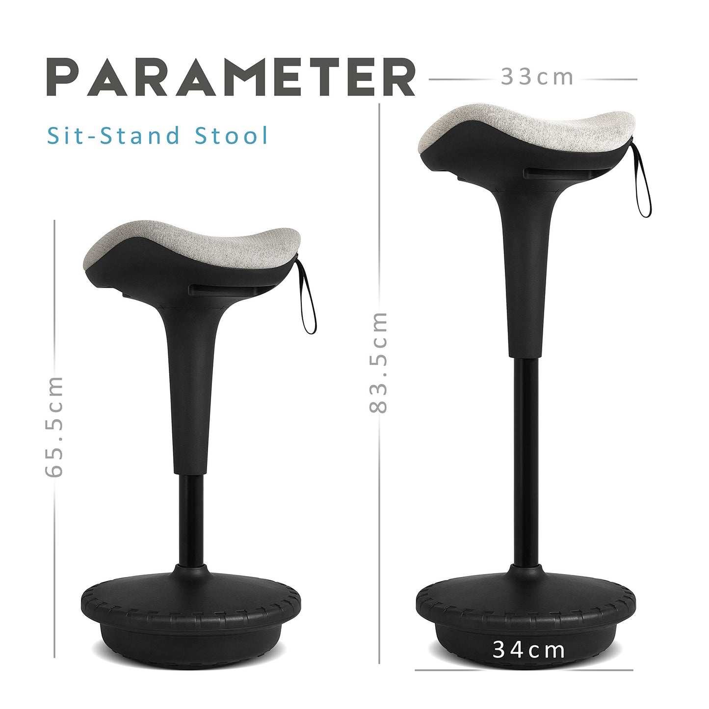 IWMH Ergonomic Work Stool, Height Adjustable Standing Aid, Breathable Sit-Stand Stool 360° Rotatable, Ergonomic Standing Stool Office, Gray (Gray)