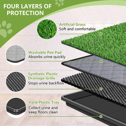 GoldOuya 60 x 90 cm dog grass pad with tray for indoor and outdoor use, great for large dog potty training is a complete potty system. Grass potty pads for dogs with tray are reusable.