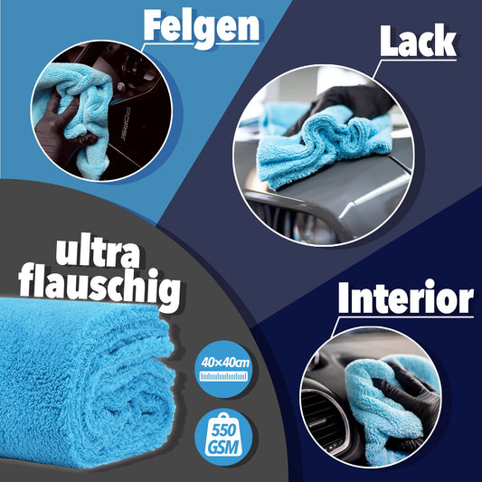 Detailmate Car Microfiber Towels 40x40 550GSM seamless & paint-safe | 10 x Car Care Microfiber Cloth for interior, paint, rims | Soft Cloth Cleaning Polishing Cloth