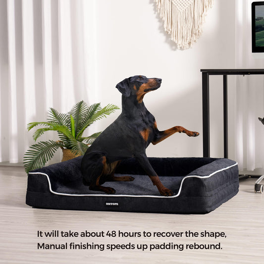 HMTOPE Orthopedic Dog Bed, Dog Sofa, High Edge, Dog Pillow, Dog Basket, Detachable and Washable, Large Dogs & Medium Dogs-120x85x22cm, Gray