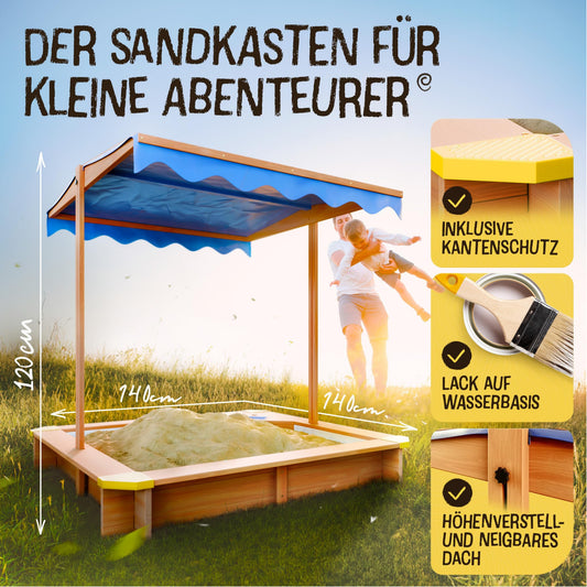 FRIEDO - Sandbox with Roof (UV80+) & Mud Kitchen 140x140 cm - Sandbox including ground cover against weeds and pests - Sandbox with cover for children (L - 140x140cm)