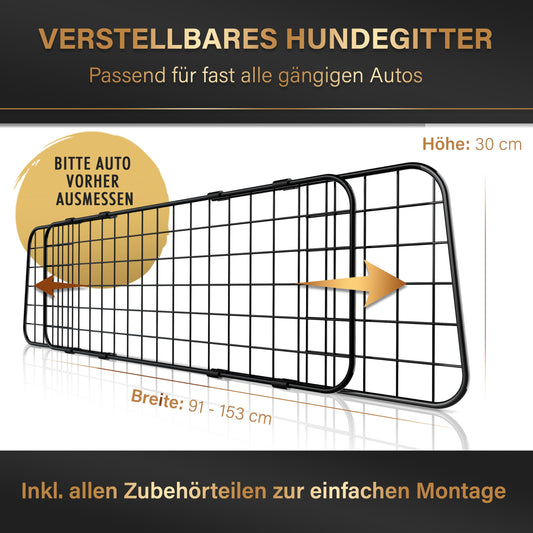 Universal trunk divider for dogs by HELD WORK - car dog gate for transporting your dog - protective grille with headrest attachment - infinitely adjustable trunk guard