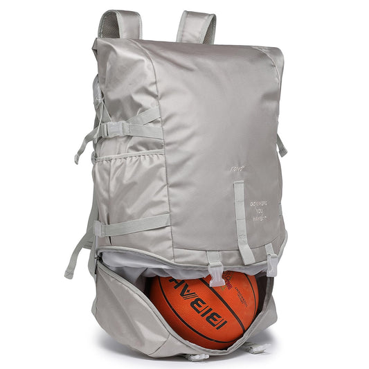 KONO Basketball backpack, large sports bag with bottom ball compartment, equipment bag for soccer, volleyball, football, gym, swimming, traveling, outdoor (Gray).