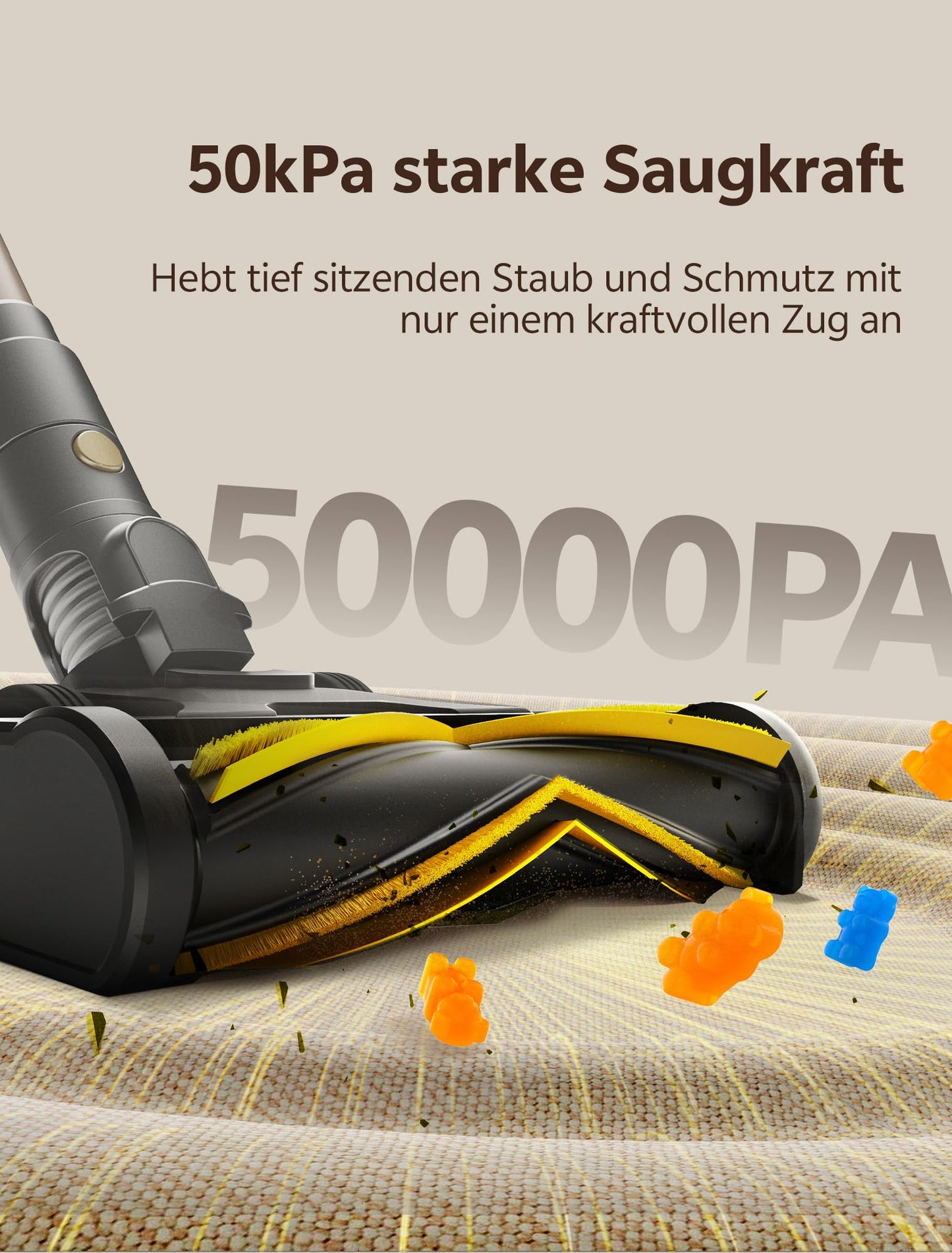 Ultenic U15 cordless vacuum cleaner, 50000Pa/ 580W/ 65min runtime, with GreenEye technology, anti-tangle brush, telescopic tube & freestanding design. Ideal for carpets, hard floors & pet hair.