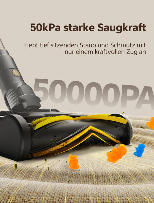 Ultenic U15 cordless vacuum cleaner, 50000Pa/ 580W/ 65min runtime, with GreenEye technology, anti-tangle brush, telescopic tube & freestanding design. Ideal for carpets, hard floors & pet hair.