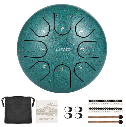 LEKATO Steel Tongue Drum, 6-inch 8 Tone Tongue Drum Percussion, Steel Pan Sound Percussion Hand Pan Drum for Meditation Yoga Sound Healing, Green