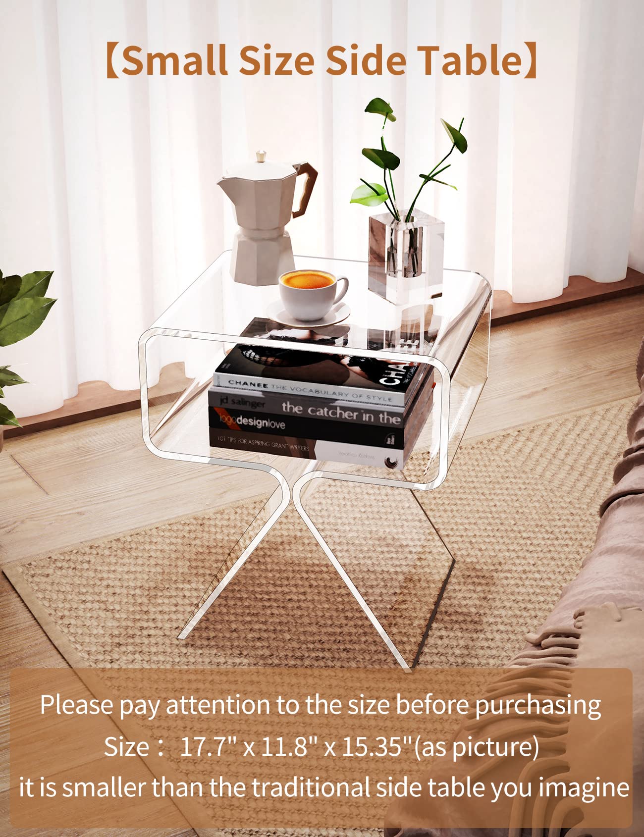 solaround Solarium Acrylic Nightstand End Table Modern Design Clear Home Decor Display Side Table (Transparent), 39*39*45CM, S-ZZXCTG01001