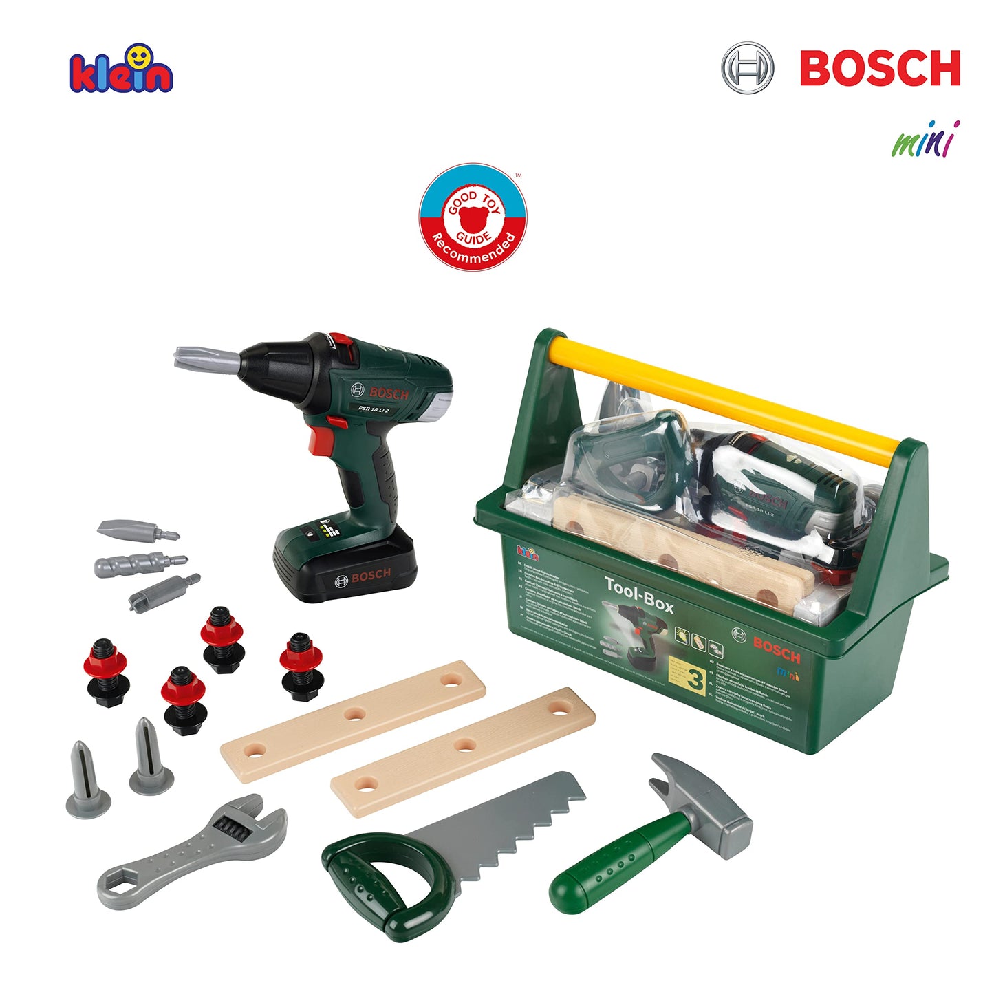 Theo Klein 8520 Bosch Tool Box | With tools and accessories | Includes battery-powered screwdriver with light and sound | Toy for children ages 3 and up