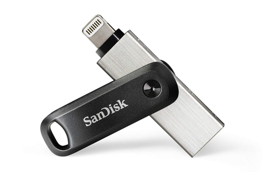 SanDisk iXpand Go Flash Drive iPhone Storage 128GB (iPad compatible, auto backup, keychain design, USB 3.0, iXpand App), Black