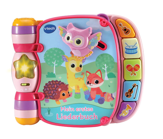VTech Baby My First Songbook Pink - Colorful book with 7 pages and interactive elements for playing, listening, and singing along - For children aged 9-36 months.