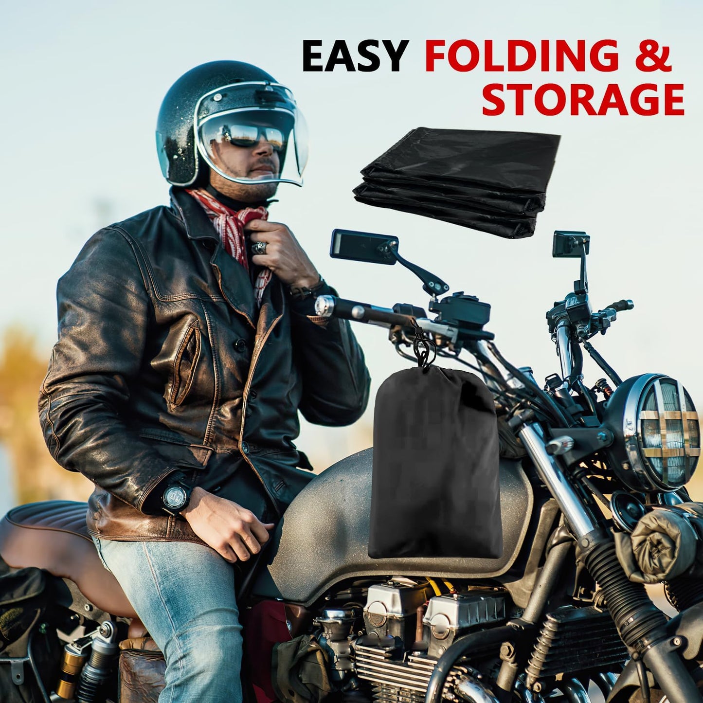 Motorcycle cover, 210D waterproof UV-resistant motorcycle garage, winterproof motorcycle cover for outdoor use, scooter moped cover (245cmx105cmx125cm).