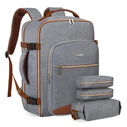 LOVEVOOK carry-on backpack, 40L large travel backpack for women, airplane suitcase travel backpack, waterproof duffel with 17-inch laptop compartment for travel, business trip, weekend hiking, gray.