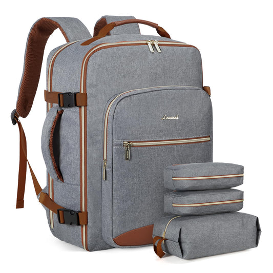 LOVEVOOK carry-on backpack, 40L large travel backpack for women, airplane suitcase travel backpack, waterproof duffel with 17-inch laptop compartment for travel, business trip, weekend hiking, gray.